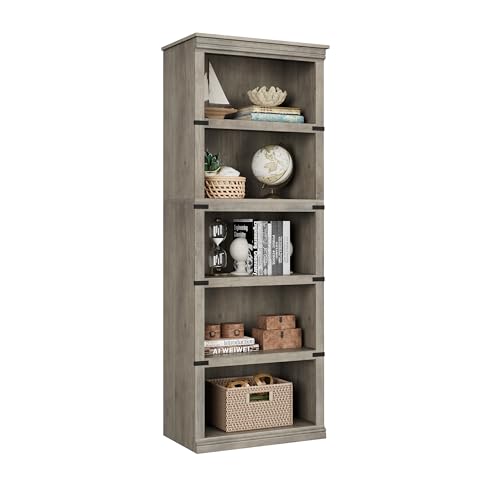 IDEALHOUSE 5 Tier Bookcase, Farmhouse Book Shelf with Storage Open Display Bookshelves, 71