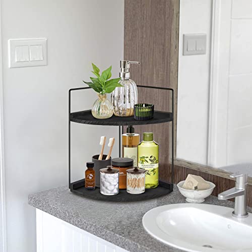 2-Tier Bathroom Counter Organizer, Wood Bathroom Organizer and Storage, Bathroom Corner Shelves for Counter Vanity Organizer, Bathroom Organizer Countertop for Bathroom Accessories, Perfume Organizer