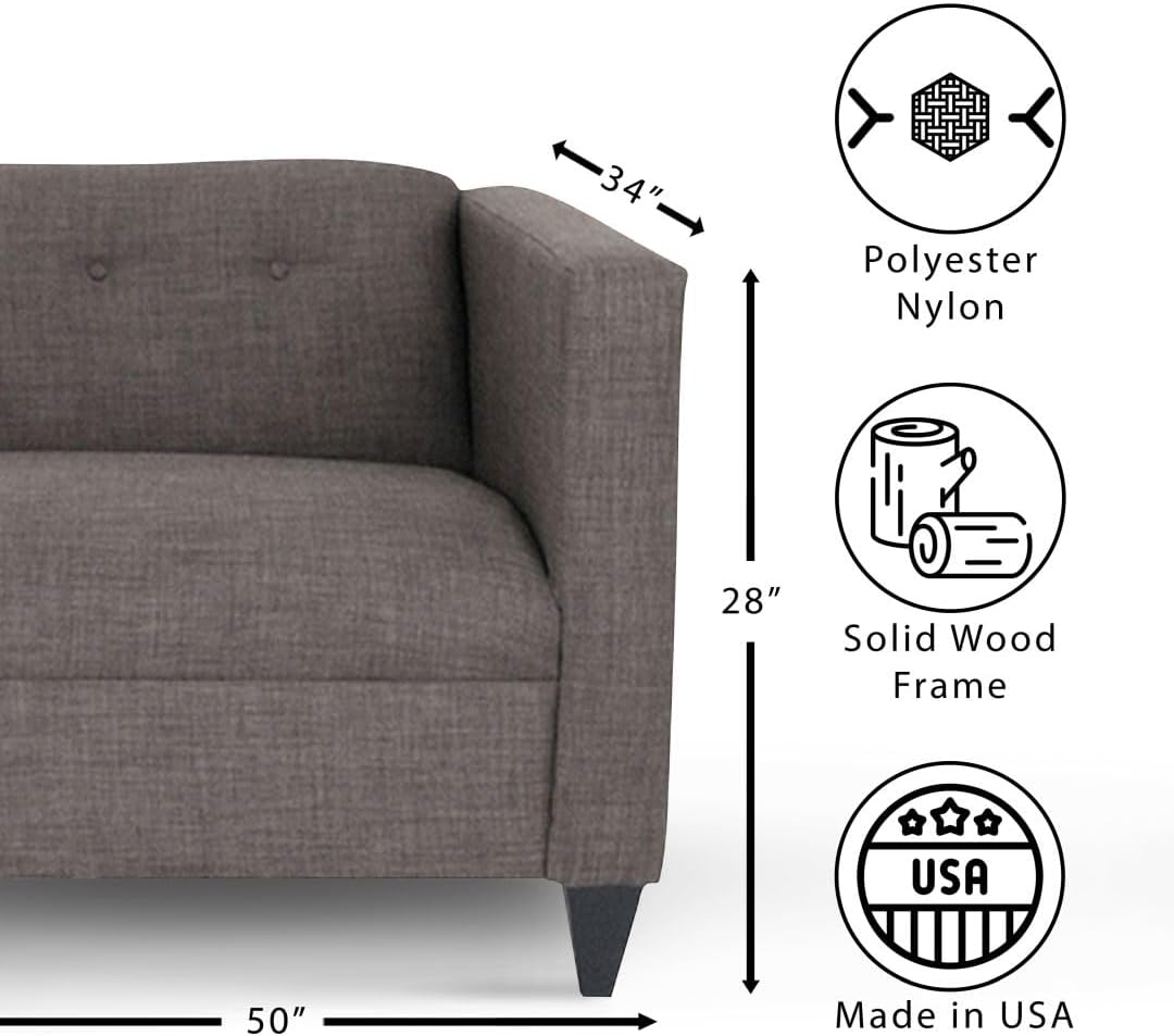 Loveseat Sofa for Living Room, Modern Décor Love Seat Mini Small Couches for Small Spaces and Bedroom with Solid Wood Frame (Marlow Asphalt, Polyester Nylon)
