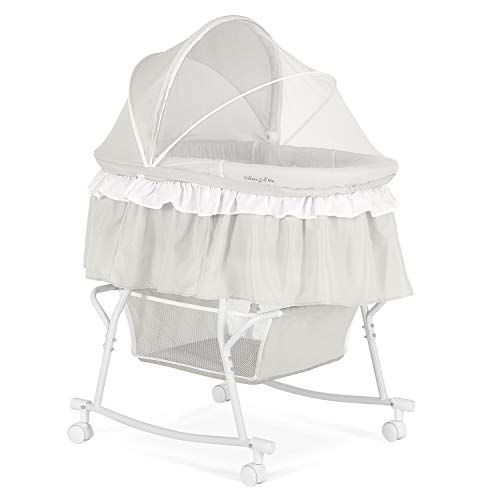 Lacy Portable 2-in-1 Bassinet & Cradle in Cream, Lightweight Baby Bassinet with Storage Basket, Adjustable and Removable Canopy