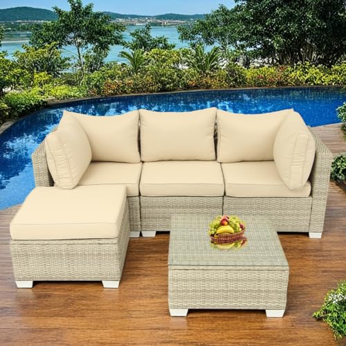 Patio Furniture Set Outdoor Furniture, Outdoor Sectional 5 Pieces with Coffee Table,Wicker Patio Furniture, Patio Sectional for Garden, Lawn, Backyard, Porch or Poolside