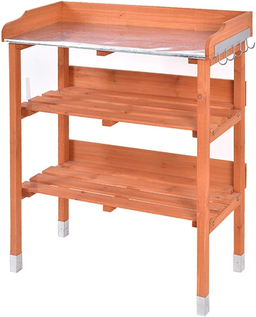 Outdoor Garden Wooden Potting Bench Work Station Table Tool Storage Shelf W/Hook