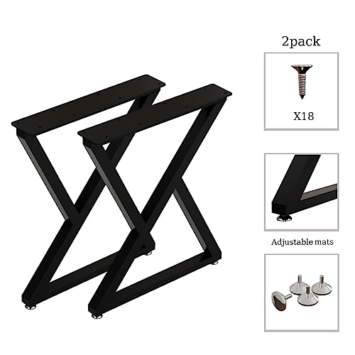 Metal Desk Legs 28”H x 17.7”W Heavy Duty Square Metal Table Legs, DIY Metal Legs for Table, Industrial Black Table Legs for Dining Table, Computer Desk, Set of 2(Only Legs without Board)