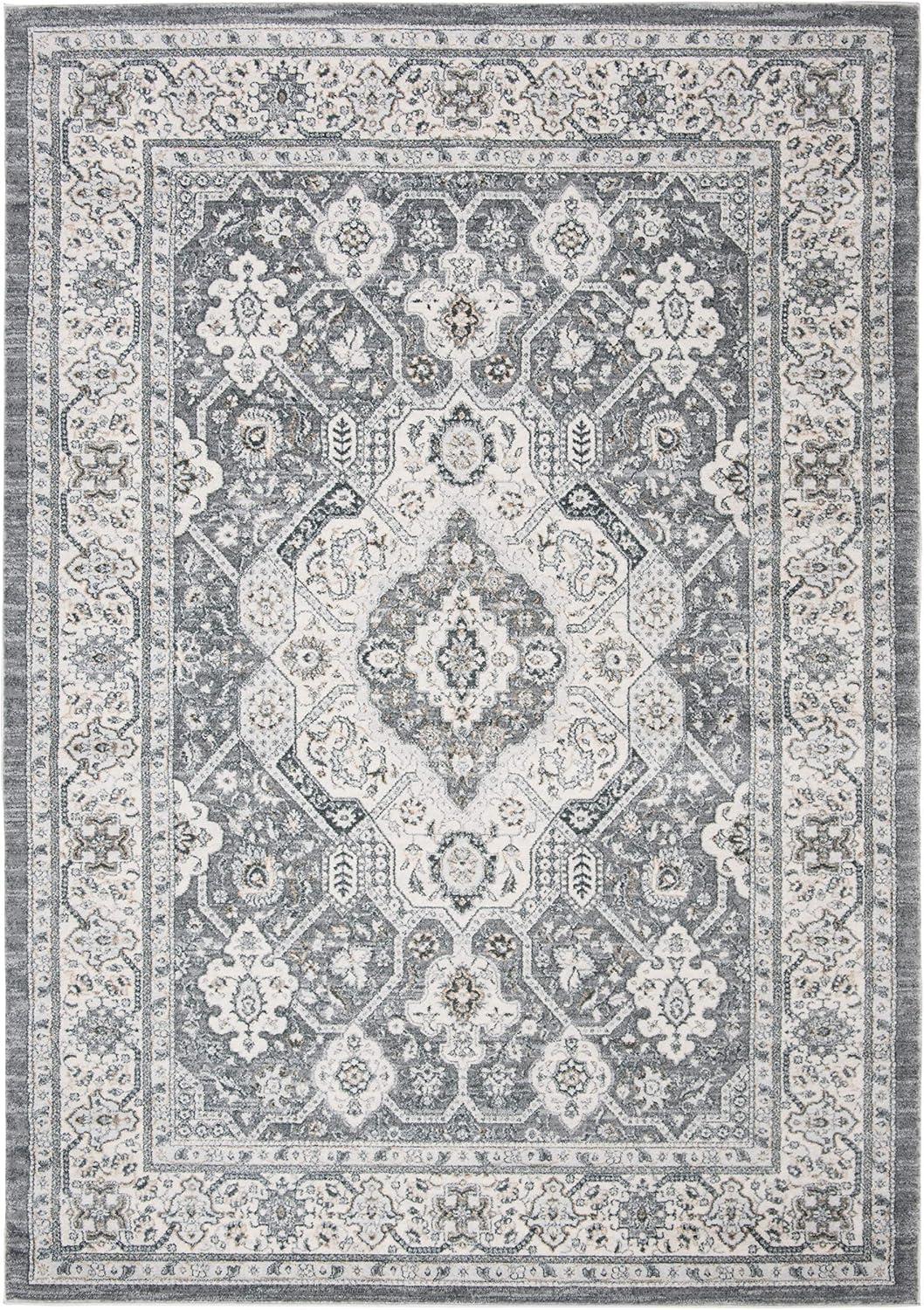 SAFAVIEH Isabella Collection Area Rug - 10' x 14', Grey & Cream, Oriental Design, Non-Shedding & Easy Care, Ideal for High Traffic Areas in Living Room, Bedroom (ISA916F)