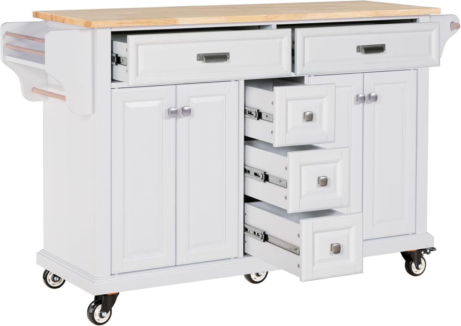Cambridge Natural Wood Top Kitchen Island with Storage (White) W914S00002
