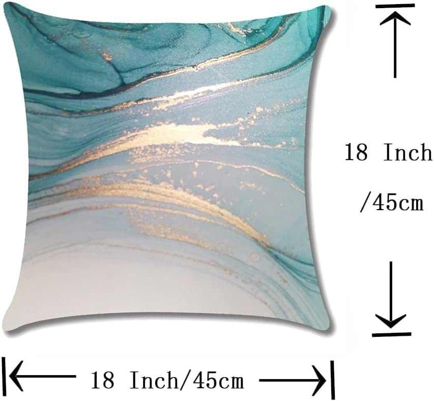 Turquoise Throw Pillow Covers, Decorative Green and Blue Pillow Covers 18x18 Emerald Gold Pillowcase for Living Room Home Car Bedroom Marble Print Cushion Cover