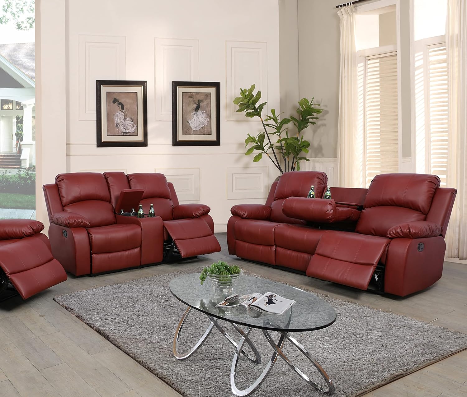 2 Piece Burgundy Love Set Sofas