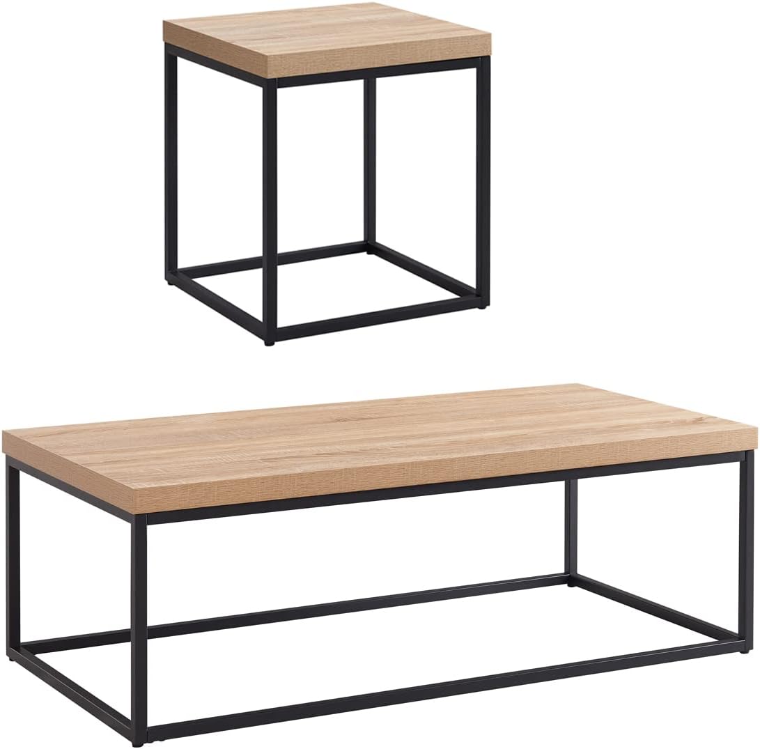 CENSI 47 inch Modern Natural Oak Coffee Table Set of 2 for Living Room