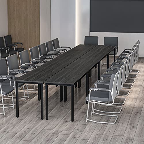 Bonzy Home Conference Tables 16ft Office Computer Desk for Meeting Room Study Writing Printer Table Meeting Seminar Table for 20 People Modern Black 8PCS (188.8