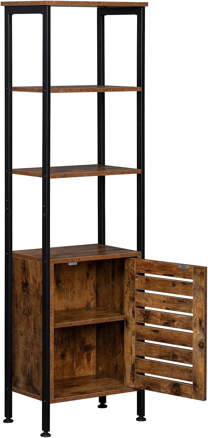 Office Storage & Organization, Tall Cabinet, 4-Tier Storage Cabinet with Door and Inside Adjustable Shelf, Steel Frame, for Living Room, Entryway, Kitchen, Industrial
