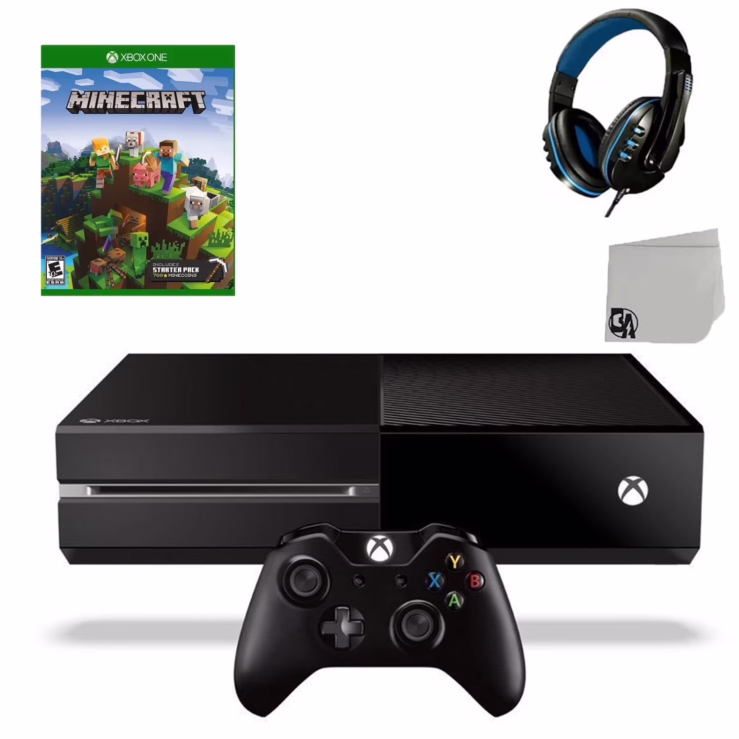 Pre-Owned Microsoft Xbox One Original 500GB Gaming Console Black Headset With Minecraft Game BOLT AXTION Bundle Used