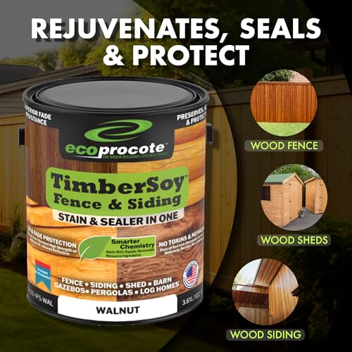 TimberSoy Wood Stain and Sealer in One - UV Resistant & Non Toxic Wood Stain & Wood Sealer for Fence, Siding, Shed, Barn, & Log Homes - All-in-1 Wood Stain Sealer - 1 Gallon - Oak