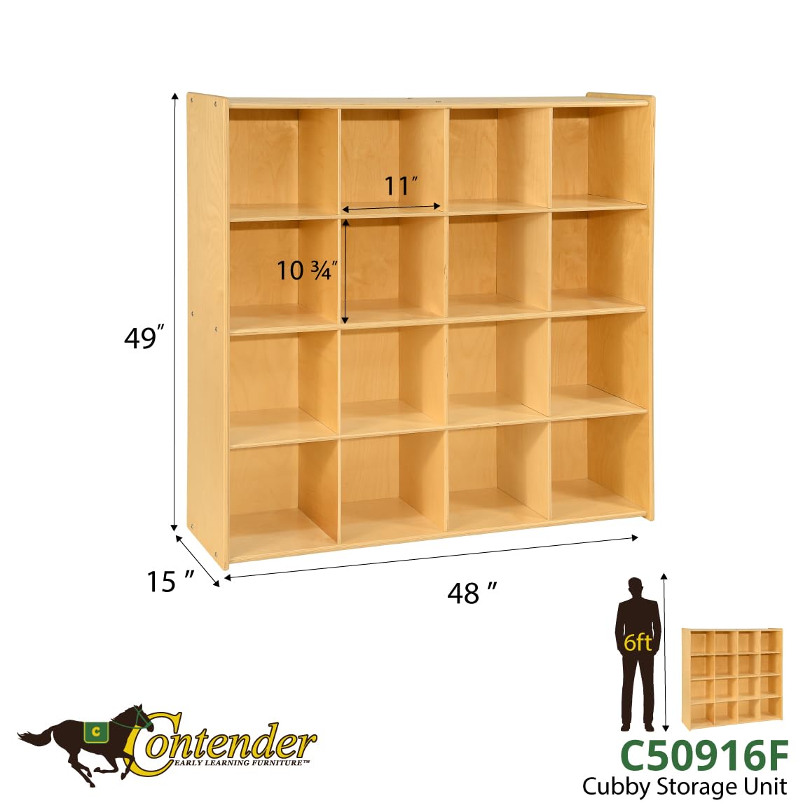 Contender Kids 16 Cubby Storage Horizontal Cube Shelf, School Locker Shelving Locker Storage Cabinet, Bookcase for Kids Room Montessori Shelves Bookcase Fully Assembled