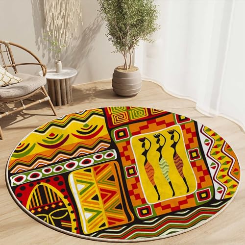 Round Rug 39 in African Office Desk Chair Mat Multicolor Office Rugs for Rolling Chairs Office Home Floor Protector mat Chairmats