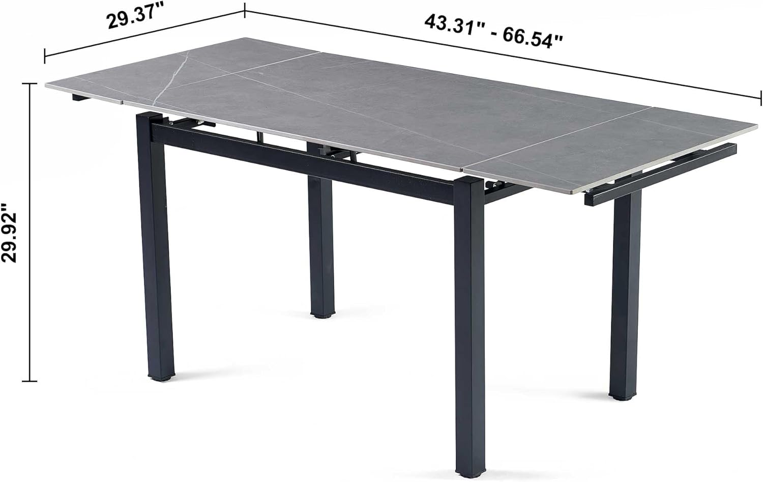 Grey Sintered Stone Modern Rectangular Expandable Dining Room Table for Space-Saving Kitchen Space 4-6 Outdoor Patio Dining Table