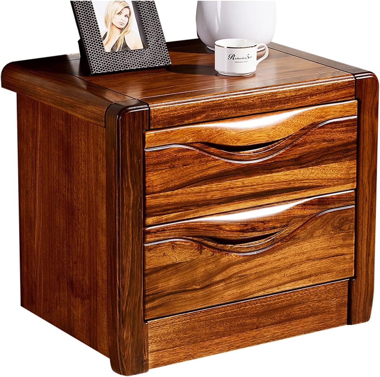 Minimalist Nightstand with 2 Drawer, Solid Wood Bedside Table Storage Cabinet, Light Luxury Wooden Night Stands for Living Room Bedroom Furniture