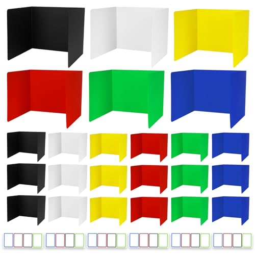 24 PCS Desk Dividers for Students Privacy Folder Shield Boards 6 Colors Durable & Waterproof Plastic Testing Dividers for Classroom Easy-to-Clean Folders Teacher Supplies