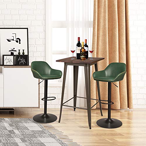 glitzhome 3 Piece Pub Table and Chairs Set, Square Rustic Bar Height Top Table and Adjustable Swive Hunter Green Bar Stools for kitchen Bistro Diningroom Breakfast