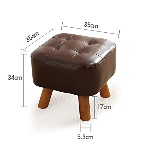 Sofa Stool Footstool Wooden Ottoman Chair Stool,upholstered Pouf Seat Solid Wood Shoe Bench Stool Home Living Room-e 35x35x34cm(14x14x13inch)