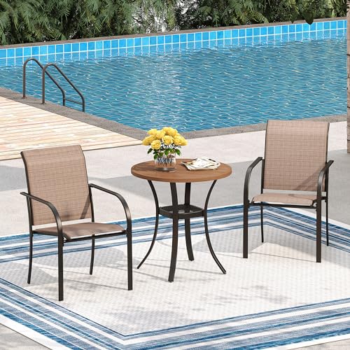 VICLLAX Small Patio Dining Table, Φ28” Outdoor Round Table Metal Slatted Tabletop with Storage Shelf for Deck Lawn Garden Backyard, No Umbrella Hole, Black Tabletop