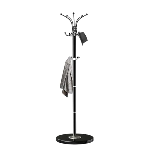 Coat Rack with Natural Marble Base, Solid 201 Stainless Steel Coat Rack Freestanding, Coat Rack Stand with 8 Hooks, Coat Tree Hats Hanger for Entryway, Hallway (Silver)