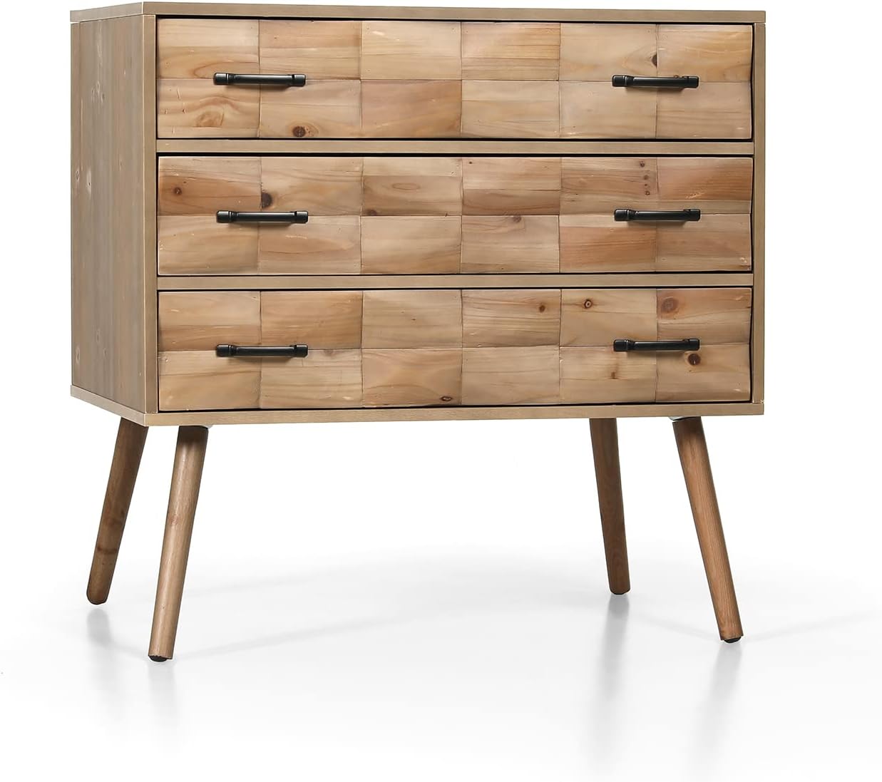 PHI VILLA Mid Century Modern Nightstand with 3 Drawers,Side Tables Bedroom Dresser Pine Solid Wood End Table with Storage Cabinet for Small Spaces Living Room,Bedroom Furniture