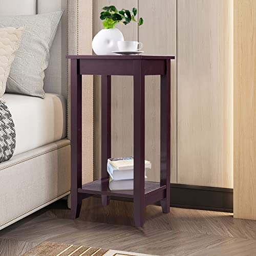 Giantex 2-Tier End Table Tall Set of 2 Nightstand, Simple Design Sofa Bedside Table with Versatile Shelf and Wooden Legs for Small Spaces, Living Room, Study, Bedroom, Narrow Telephone Table, Black