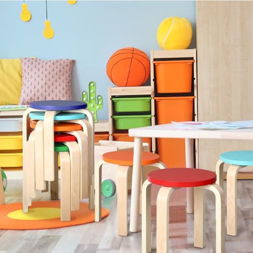 12 Inch Bentwood Stacking Stool for Kids Colored Durable Round Nesting Stool Flexible Wood Stackable Stool Chairs for Playroom Daycare Home Classroom(Colorful,8 Pcs)