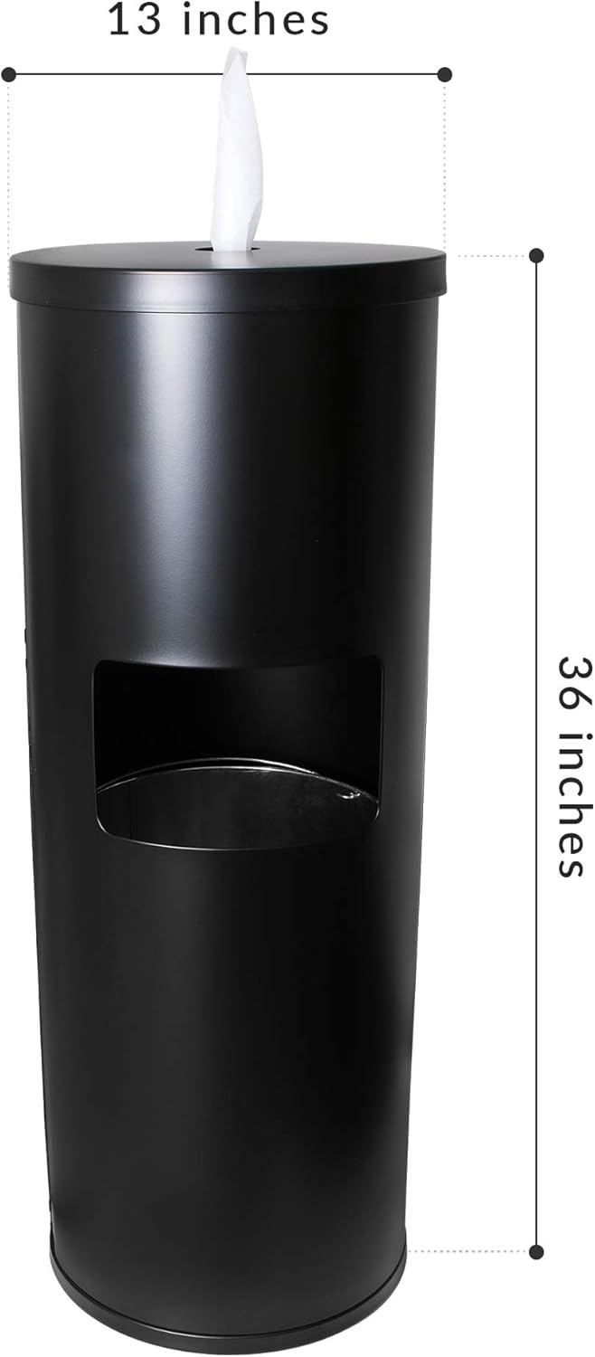 Black Stainless Steel Floor Stand Wipe Dispenser with Built-in Trash Can - Fits Wipes on Rolls - Perfect for Fitness Clubs, Schools/Daycares, Commercial and Residential Facilities