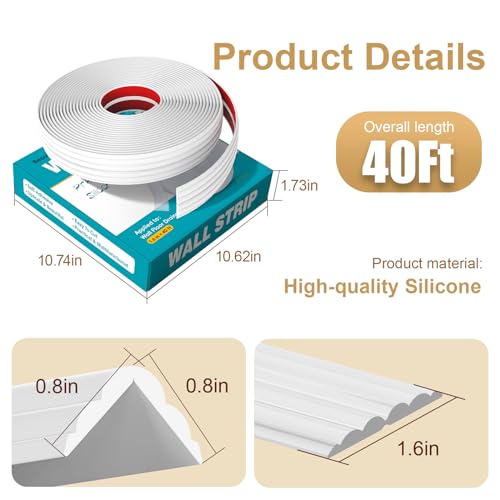 Molding Trim Corner Protector 40Ft Self Adhesive Peel and Stick Strip Decorative Flexible Trim for Wall Door Floor Ceiling Countertop Edge