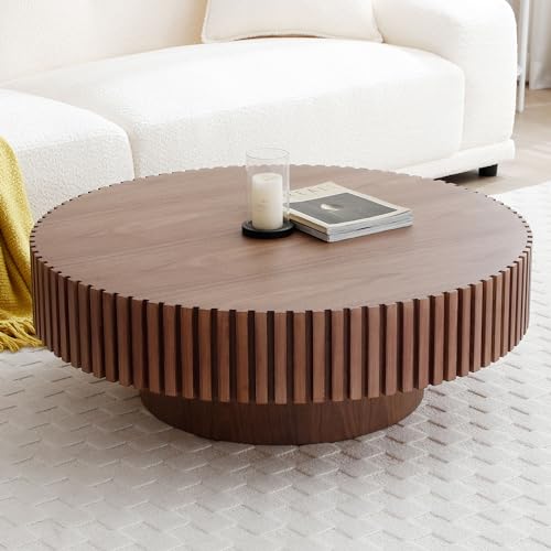 39.37'' Modern Round Wood Coffee Table,Circle Side Table for Small Space,End Table with Sturdy Pedestal,Nesting Center Table,Accent Furniture for Living Room Bedroom Balcony Lounge,Natural Ash