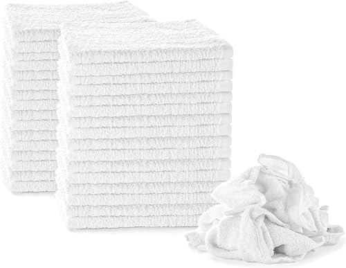 Terry Rags 10lb Bulk White Towel Rag Multipurpose 12x12 Inches100% Cotton Cleaning Solution Super Absorbent Lint Free (White, 10lb)