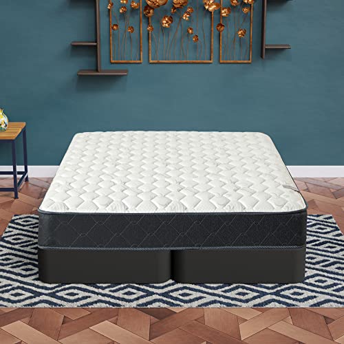 8-Inch Sturdy Box Spring for Mattress Support-Durable and Fully Assembled, Natural Wood Foundation for King, Black