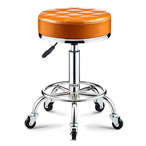 Rotating Stool Swivel Rolling Bar Stool with Wheels and Foot Rest,Leather Height Adjustable Drafting Salon Dressing Table Tattoo Stool (Black One Size)