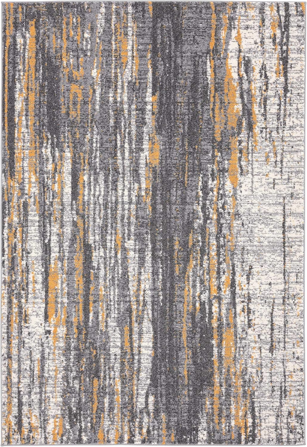 Abani Rugs Grey & Yellow Painted Pattern Area Rug Bold Rugged Contemporary Modern Style Accent, Laguna Collection | Turkish Made Superior Comfort & Construction | Stain Shed Resistant (5' x 7')