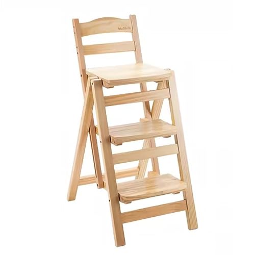 Folding Kitchen Stool, 3 Step Multifunction Portable Adults Solid Wood Ladder Stool for Household Bathroom Storage Shelf