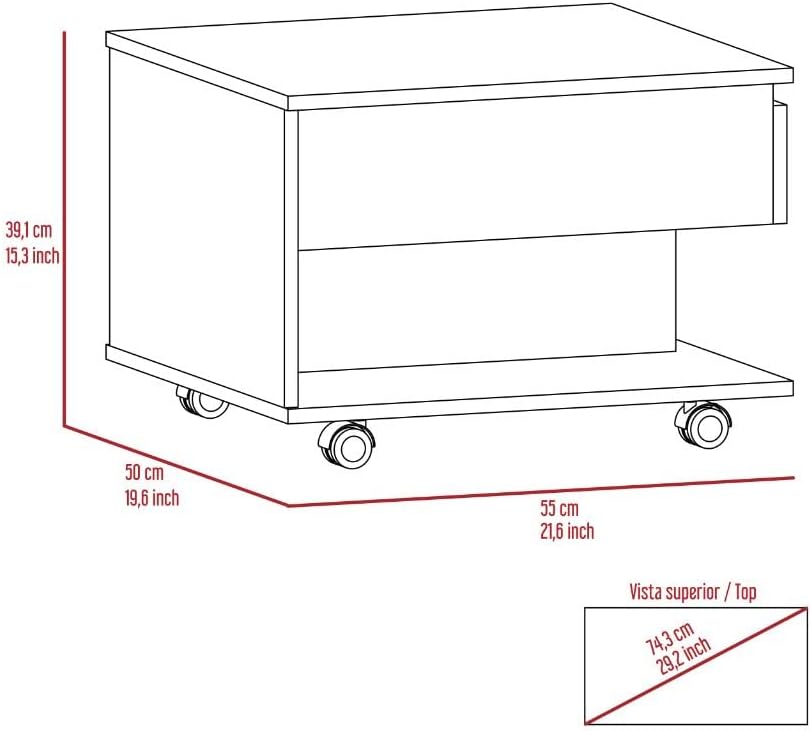 Lift Top Coffee Table Mercuri, Casters - White/Light Oak