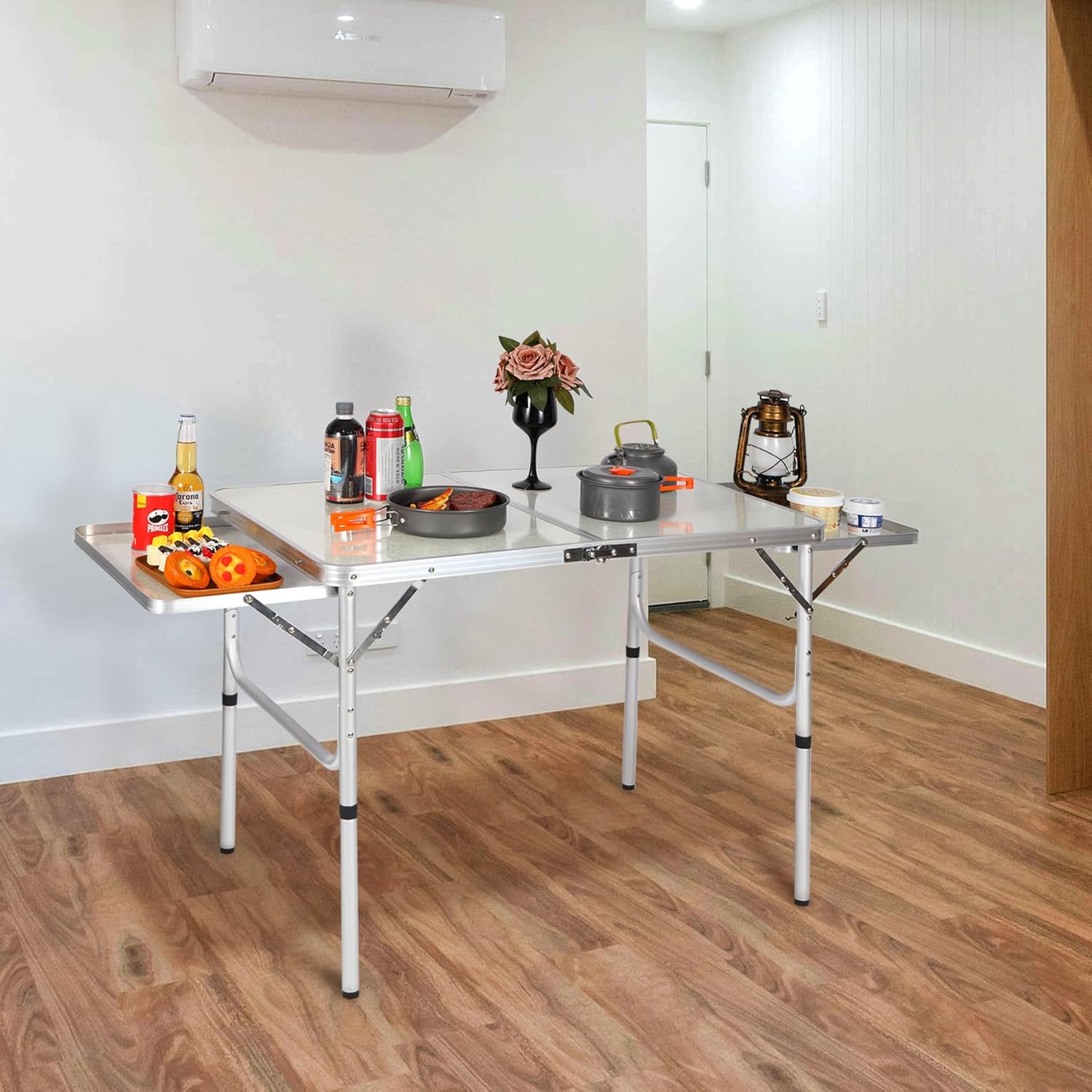 RedSwing Folding Camping Table with Side Panels, Portable Adjustable 1/2 Extra storage Space Large Picnic Table, Max Table Top Size 54x24 Inches