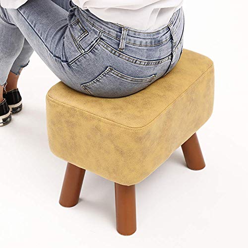 Footstool Ottoman Foot Stool with Legs, Footrest Stool Square, Foot Rest Stools Wooden with Padded Seat - Low Short Upholstered Makeup Vanity Stool Chair (Brown)