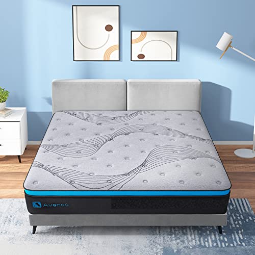 Avenco King Hybrid Mattress, 10 Inch King Size Mattress in a Box, Medium Firm Pocket Spring and Gel Memory Foam Mattress for Queen Bed, Max Loading 550LBS, CertiPUR-US, 100 Nights Trial