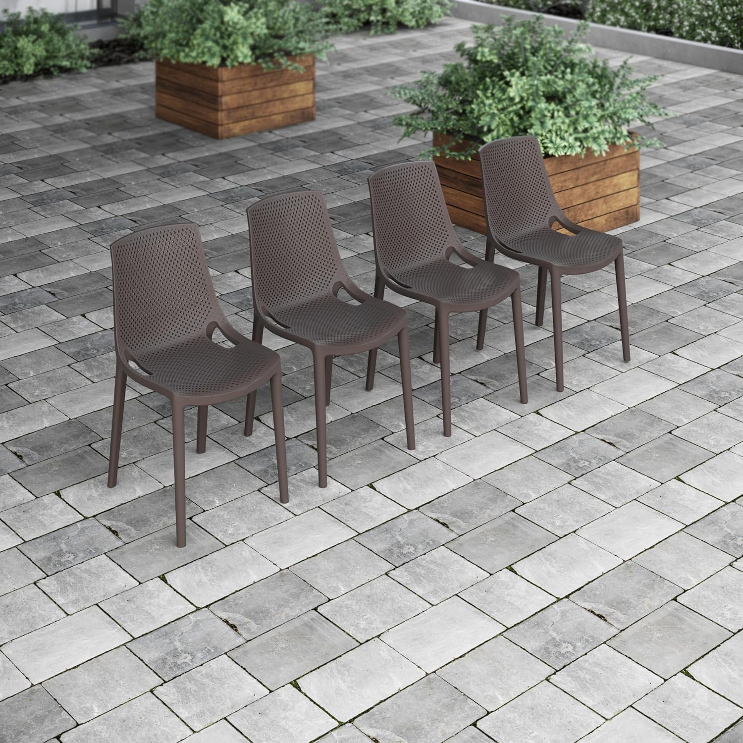 Amazonia Biscayne Deluxe 9 Piece Patio Dining Set |Teak Table and Brown Resin Chairs| Durable and Ideal for Outdoors
