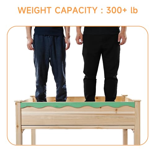 Wooden Raised Garden Bed with Legs 46x24x30in Outdoor Wood Elevated Planter Box for Flowers/Vegetables/Herbs with Shelf, Protective Liner, Plastic Pull-Out Tray (Natural Color)