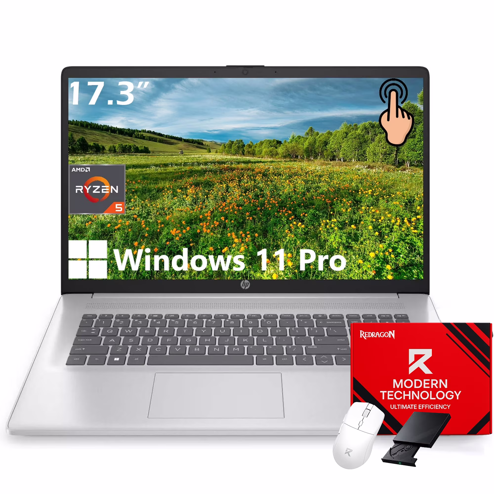 HP 17 Touchscreen Laptop,17.3" HD+ Anti-Glare Display, 32GB RAM, 1TB SSD, AMD Ryzen 5 7430U, Copilot, HP Fast Charge, for Business & Student, HD Camera, Wi-Fi 6, Windows 11 Pro