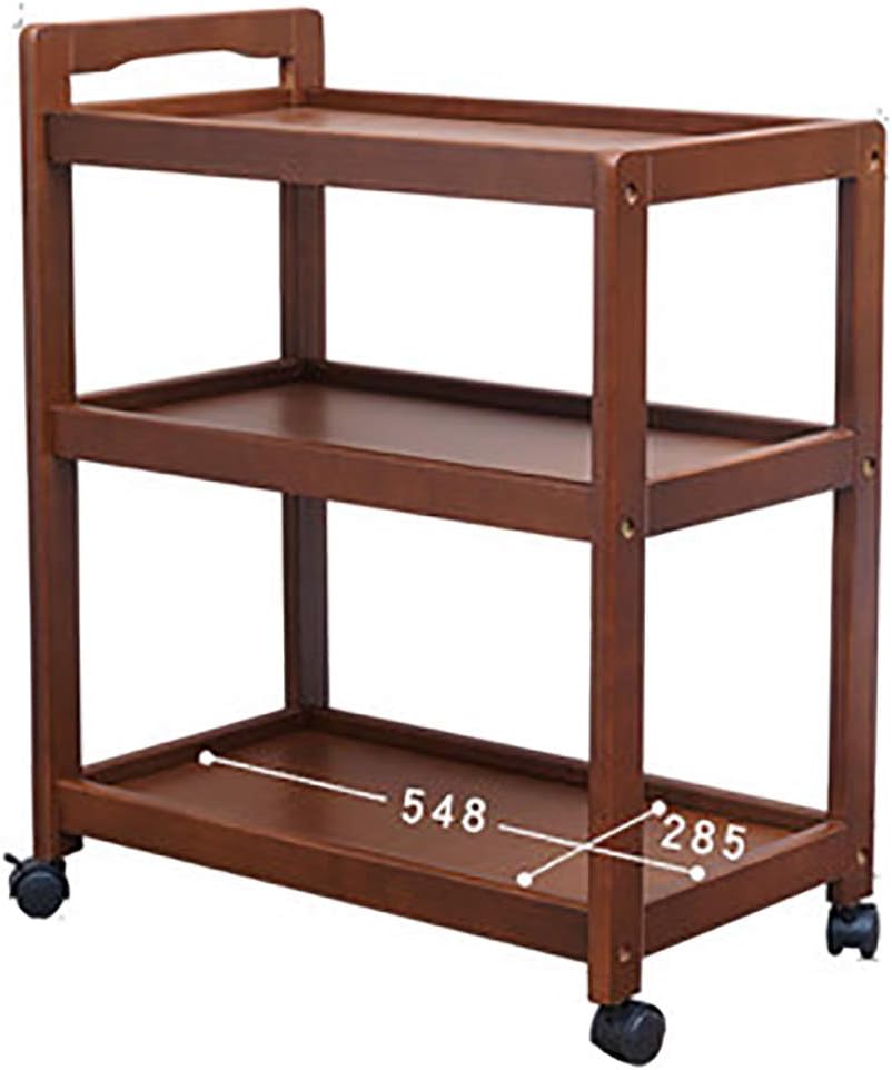 Serving Trolley, Storage Kitchen Cart, Vintage Style Home Commercial 3 Tiers Kitchen Serving Trolley with Wine Rack (Dark Brown)