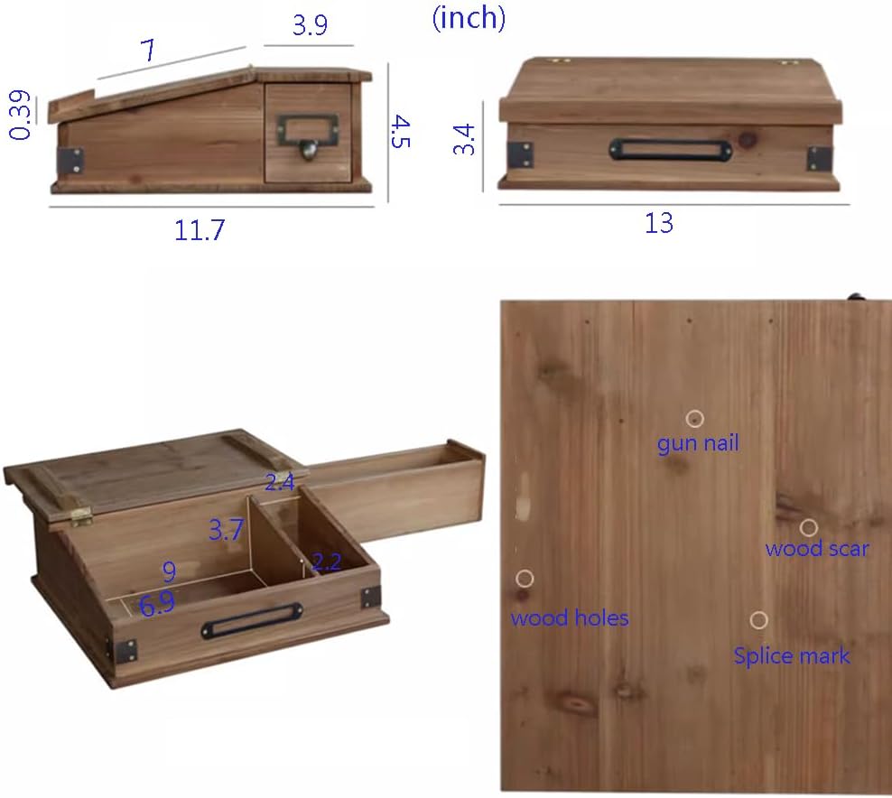 Natural Wood Finish Handmade Primitive Writing Lap Sloping Desk with Storage, Book Stand Desk Box, Mini Workbench