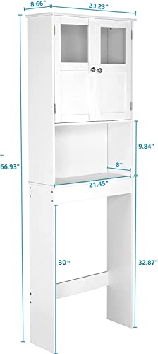 Bonnlo Over The Toilet Storage Cabinet with Adjustable Shelf White Bathroom Floor Organizer Space Saver with Double Doors, 67