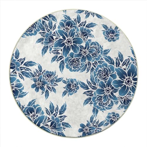 Round Rug 5 FT Hearts Office Desk Chair Mat Watercolor Computer Gaming Rolling Chair Mat Anti-Slip Hard Floor Desk Chair Protector for Home Office