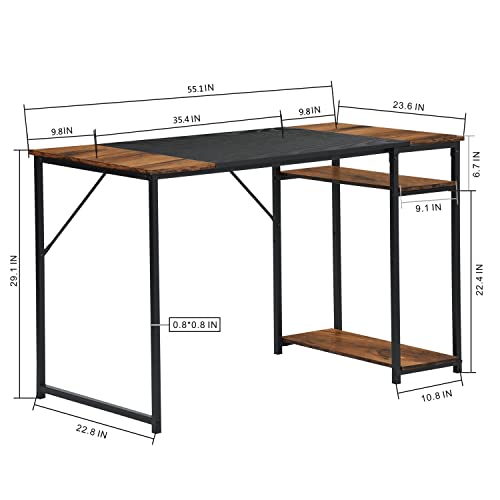 FurnitureR Computer Desk with Shelves for Small Spaces Simple Home Office Desk Study Writing Office Table Laptop PC Writing Desks (Brown, 47.2 Inch)
