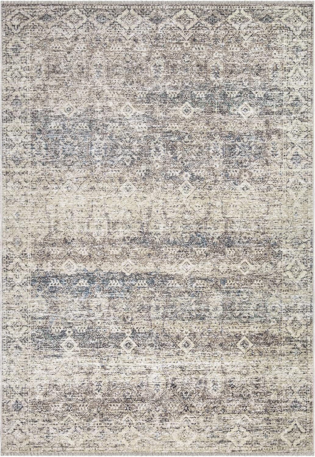 Bloom Rugs Caria Washable Non-Slip 8x10 Rug - Beige Brown/Teal Traditional Area Rug for Living Room, Bedroom, Dining Room, and Kitchen - Exact size: 7'8