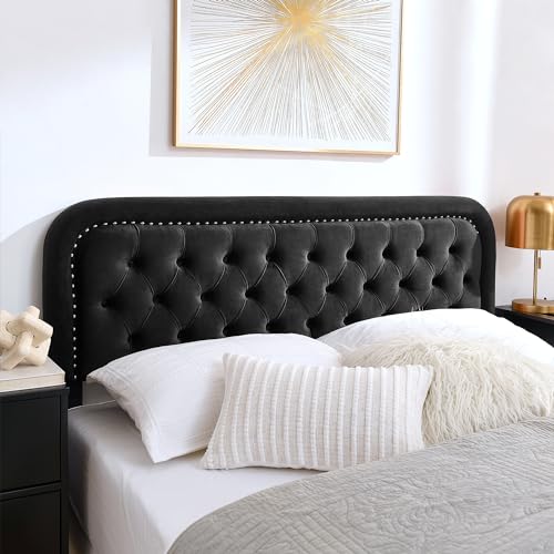 Velvet Soft Cushion Tufted Button Headboard, Modern Minimalist Rectangular Velvet Mattress Headboard, Filled with High-Density Sponge Cushion Backrest (Q Grey)